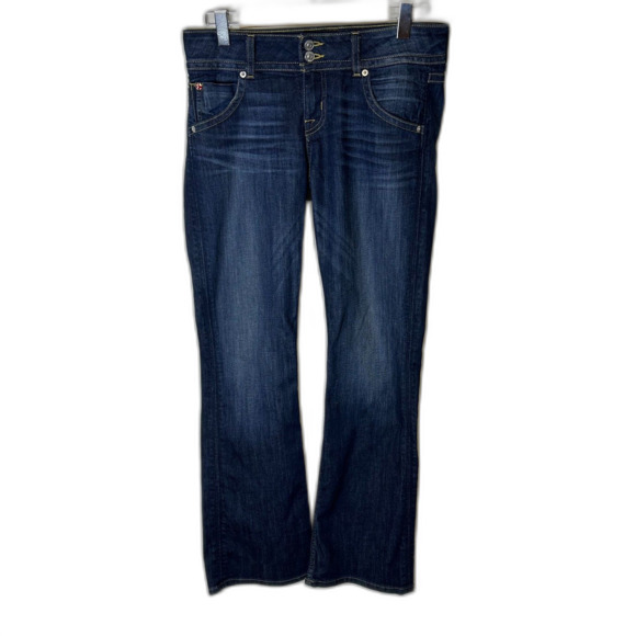 Hudson Signature Blue Dark Wash Lower-Rise Flap Pocket Baby Bootcut Jeans Sz 28 - Picture 3 of 14
